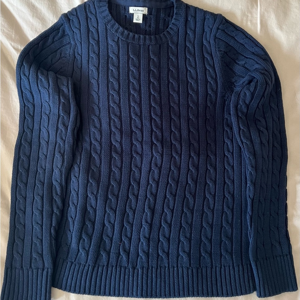 L.L. Bean Blue Crewneck Cable Knit Sweater